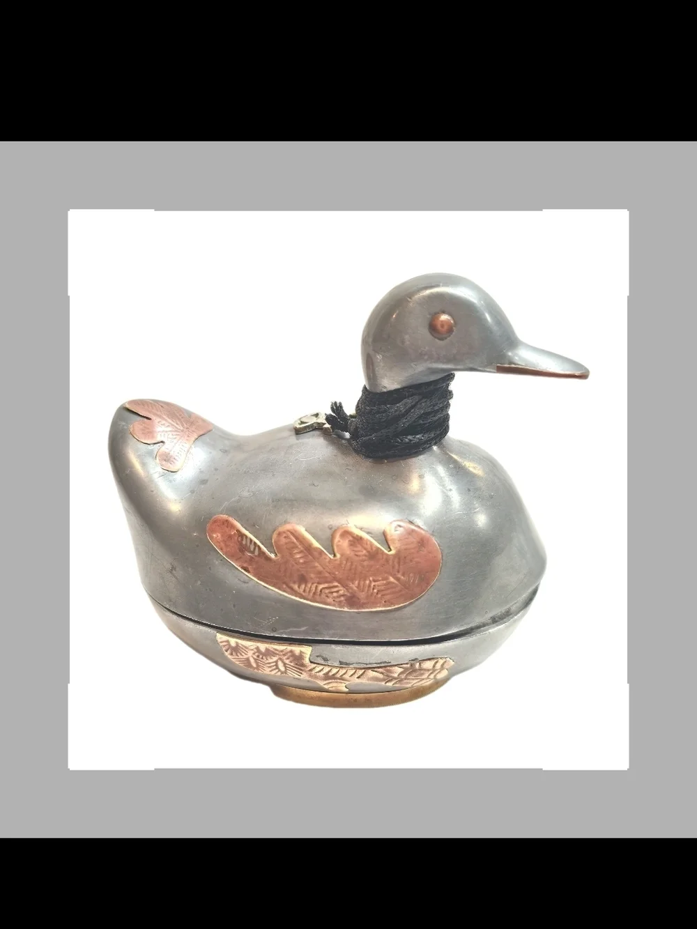Vintage Collectible Rustic Pewter & Brass Duck Trinket Jewelry Decorative  Box